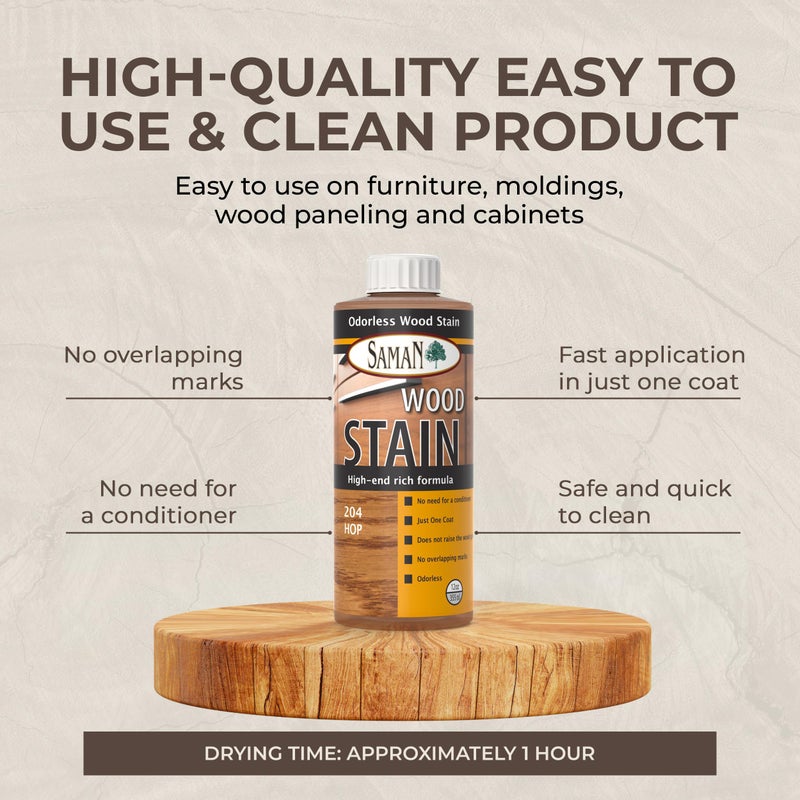 SamaN Interior Water Based Wood Stain - Natural Stain for Furniture, Moldings, Wood Paneling, Cabinets (Hop TEW-204-12, 12 oz) - Image 5